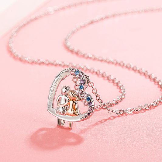 Couple Necklace w/Colorful Rhinestones Heart-shaped Necklace