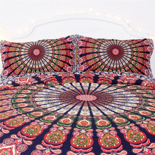 Boho Red & White Floral Mandala Duvet 4Pc Bedding Set