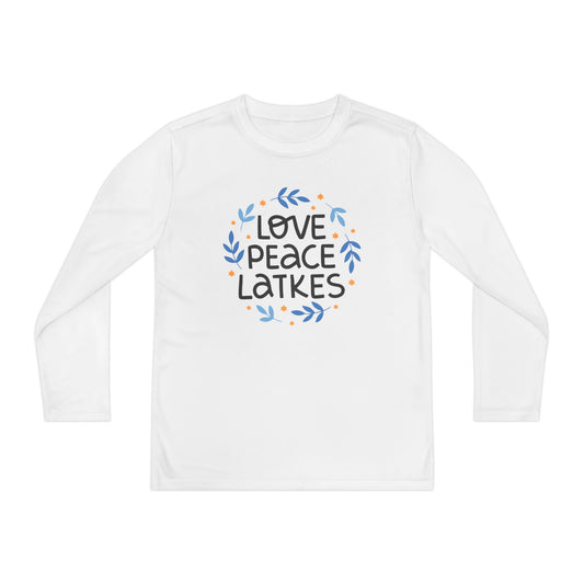 Hanukkah Love Peace Latkes Youth Long Sleeve Tee