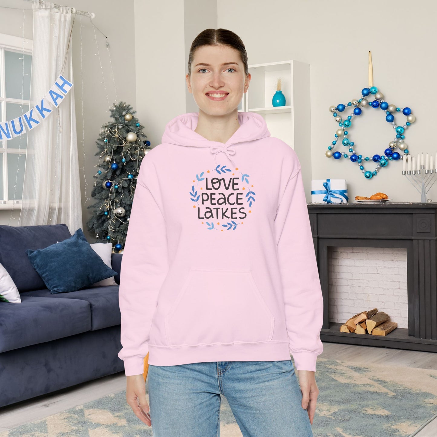 Hanukkah Love Peace Latkes Adult Heavy Blend™ Hooded Sweatshirt
