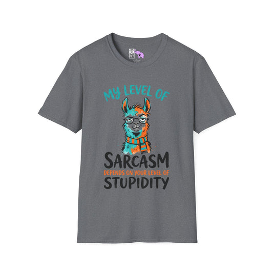 My Level of Sarcasm Depends on Your Level of Stupidity (Llama) Adult T-shirt