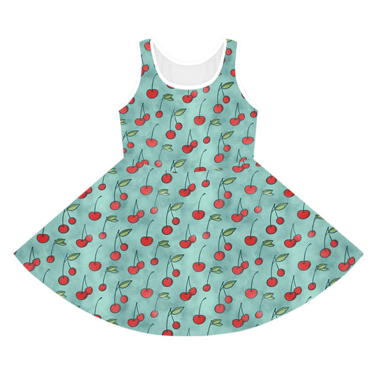 Cherry Jubilee Print Girls' Sleeveless Sundress - Perfect for Summer Parties & Playdates