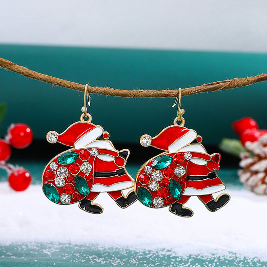 Adorable Santa Claus Colorful Rhinestone Earrings