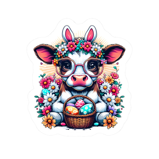 Charming Easter Cow Kiss-Cut Stickers - Floral Design for Spring Decor