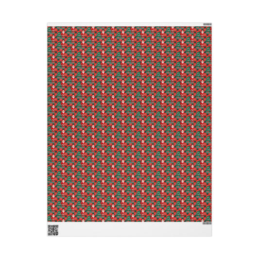 Red/Green Plaid Santa & Tree Custom Name Wrapping Paper (Matthew)