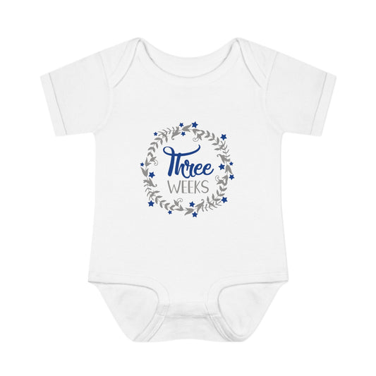 Blue Milestone Wreath Onesie-Three Weeks