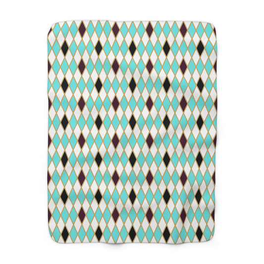 Teal/White Harlequin Fleece Blanket