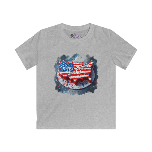 America-Shaped Happy 250th Birthday Cake Youth Softstyle Tee