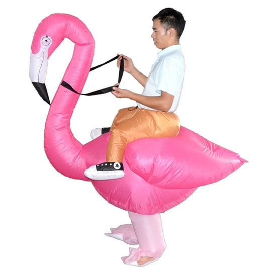 Inflatable Pink Flamingo Rider Costume for Kids & Adults
