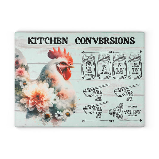 Floral Chicken Kitchen Conversions Glass Cutting Board - Colorful Floral Design
