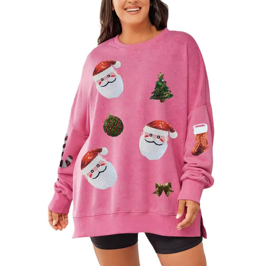 Women's Christmas Sequined Santas Sweatshirt