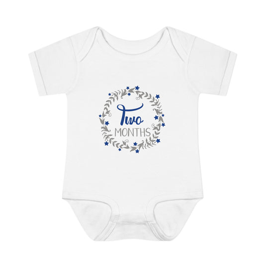 Blue Milestone Wreath Onesie-Two Months