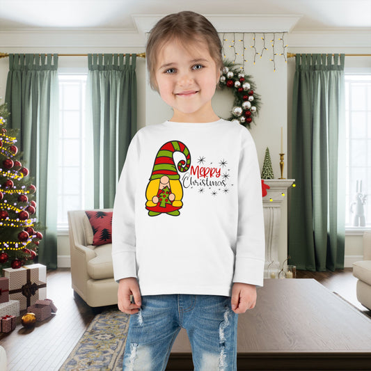 Merry Christmas Girl Gnome Toddler Long Sleeve Tee