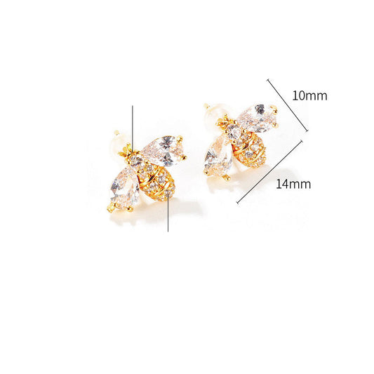 Simple Copper-Plated Bee Rhinestone Earrings