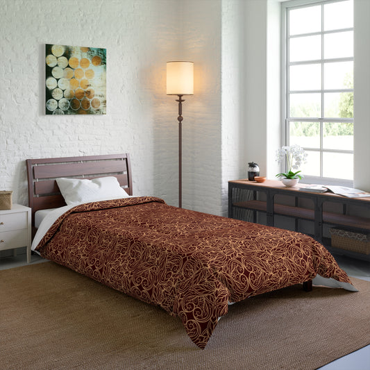 Golden Crimson Star Mandala Comforter