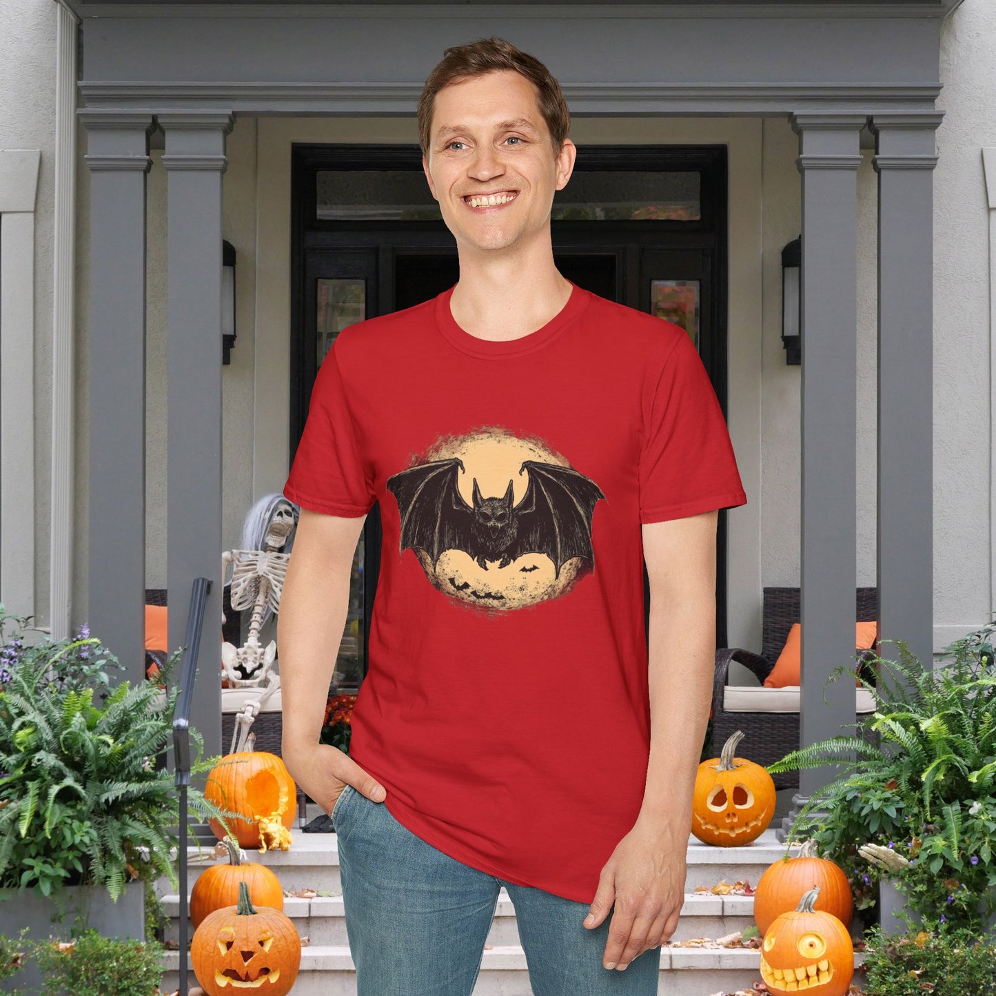 Bat Over Moon Adult T-shirt