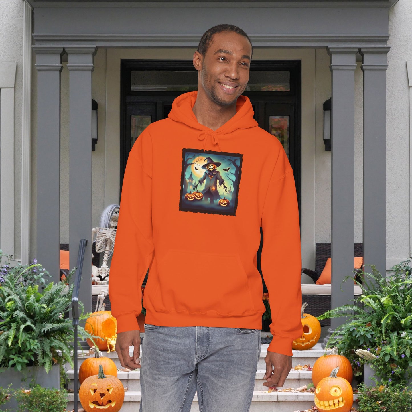 Halloween Scarecrow w/Pumpkins 3 Heavy Blend™ Hooded Sweatshirt