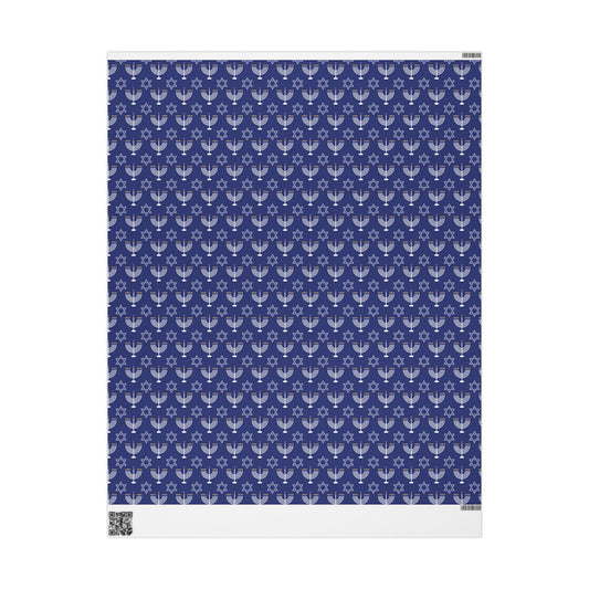 Menorah/Star of David (Blue) Hanukkah Wrapping Paper