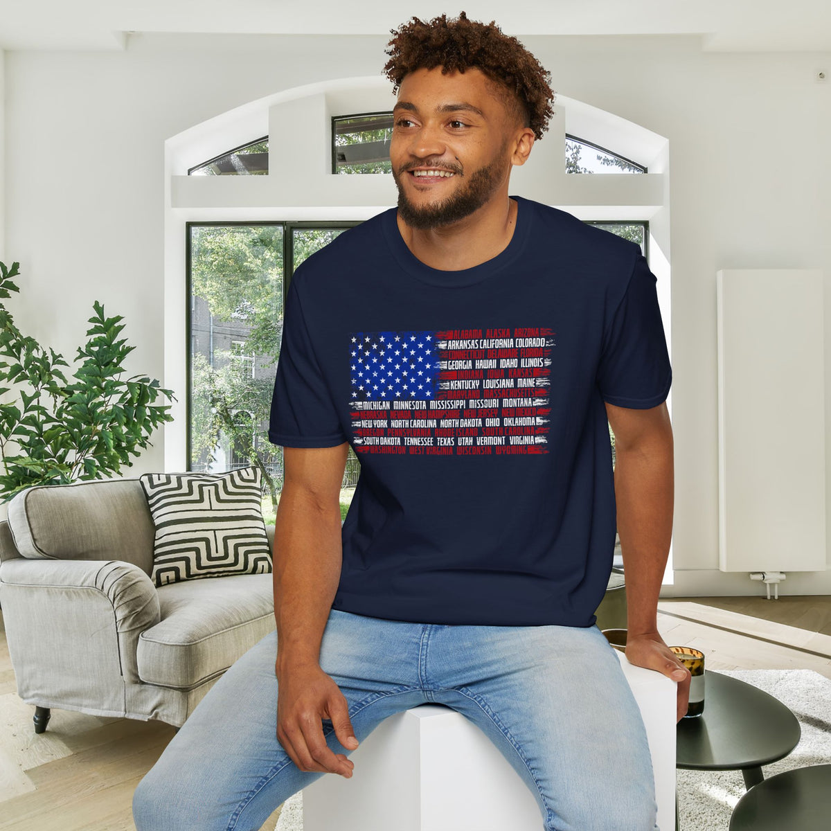 American Flag w/States Horizontal Adult Tshirt