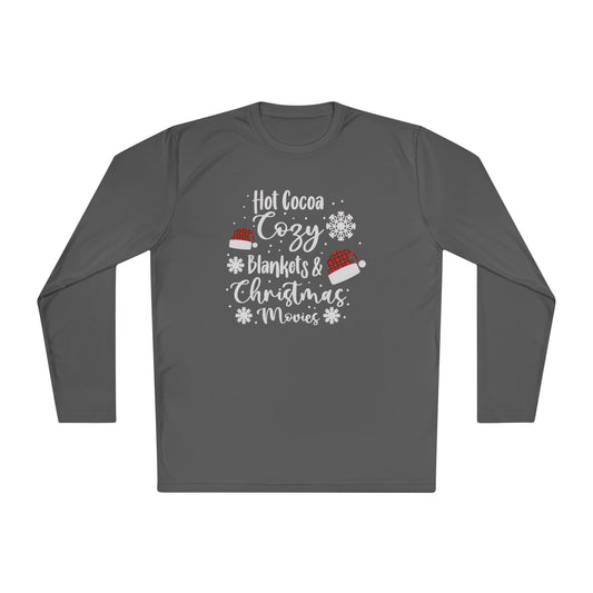 Hot Cocoa, Cozy Blankets & Christmas Movies Adult Long Sleeve Tee