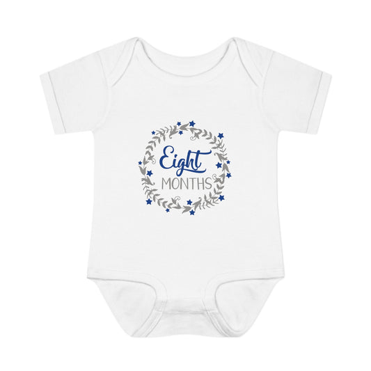 Blue Milestone Wreath Onesie-Eight Months