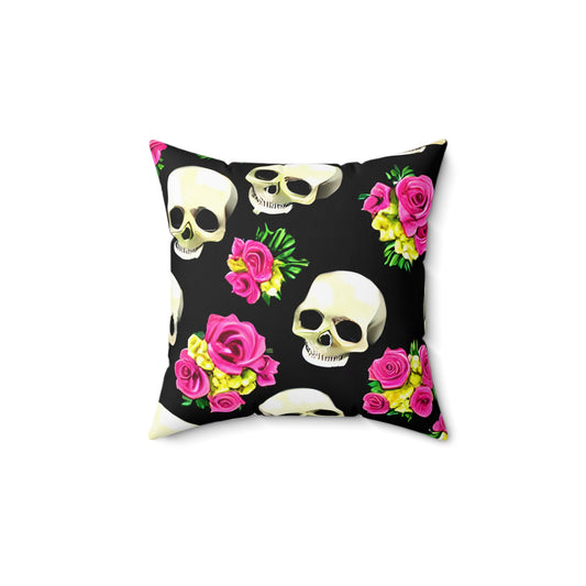 Pink Roses & Skulls Throw Pillow