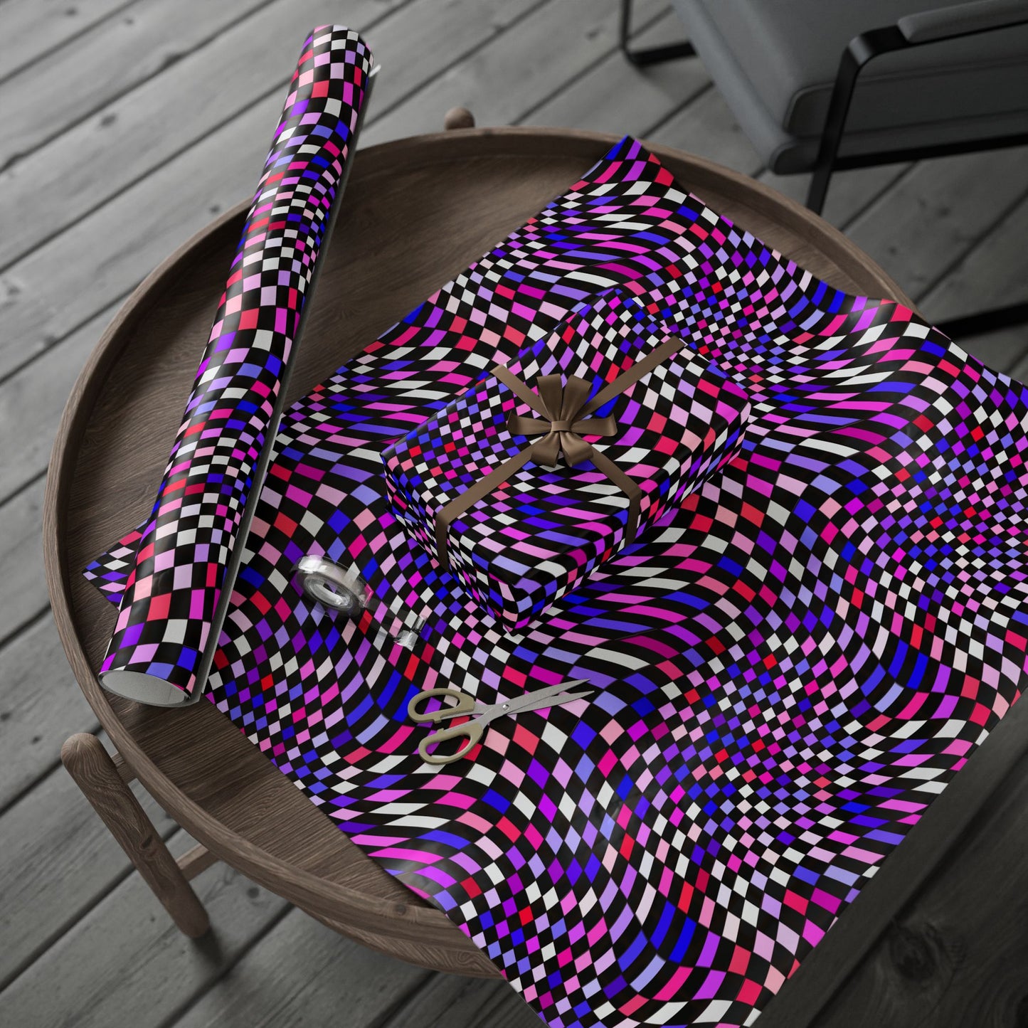 Warped Purple Checkered Wrapping Paper