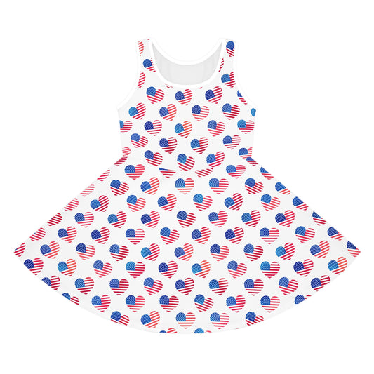 American Flag Hearts Girls Sundress