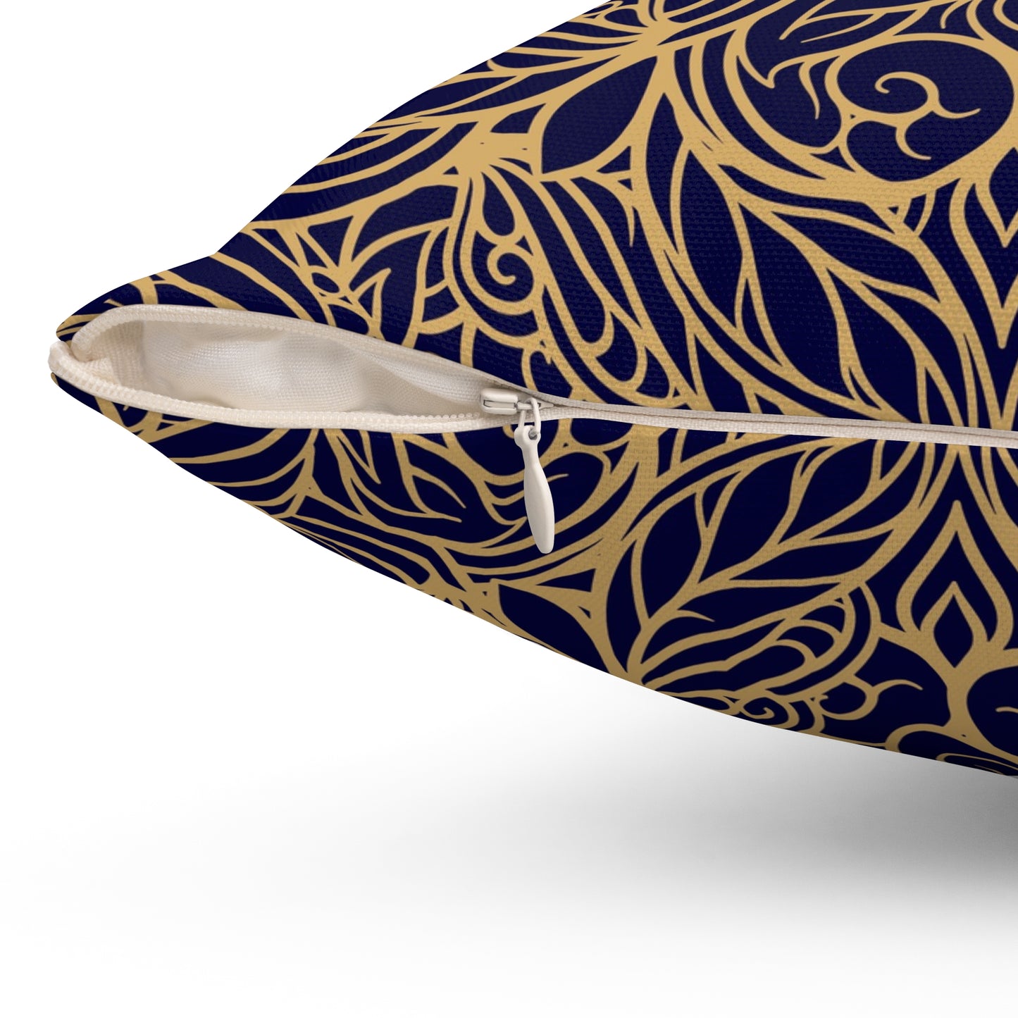 Oriental Blue/Gold Floral Throw Pillow