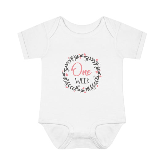Pink Milestone Wreath Onesie-One Week