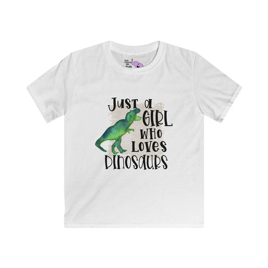 Just A Girl Who Loves Dinosaurs Kids Softstyle Tee