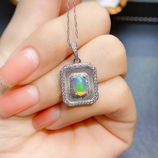 Silver Inlaid Natural Opal Pendant