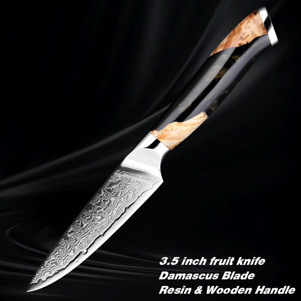 Premium Damascus Steel Kitchen Knife Collection – Professional Chef Knives with Resin Wood Handles – Individual Knives & Knife Sets