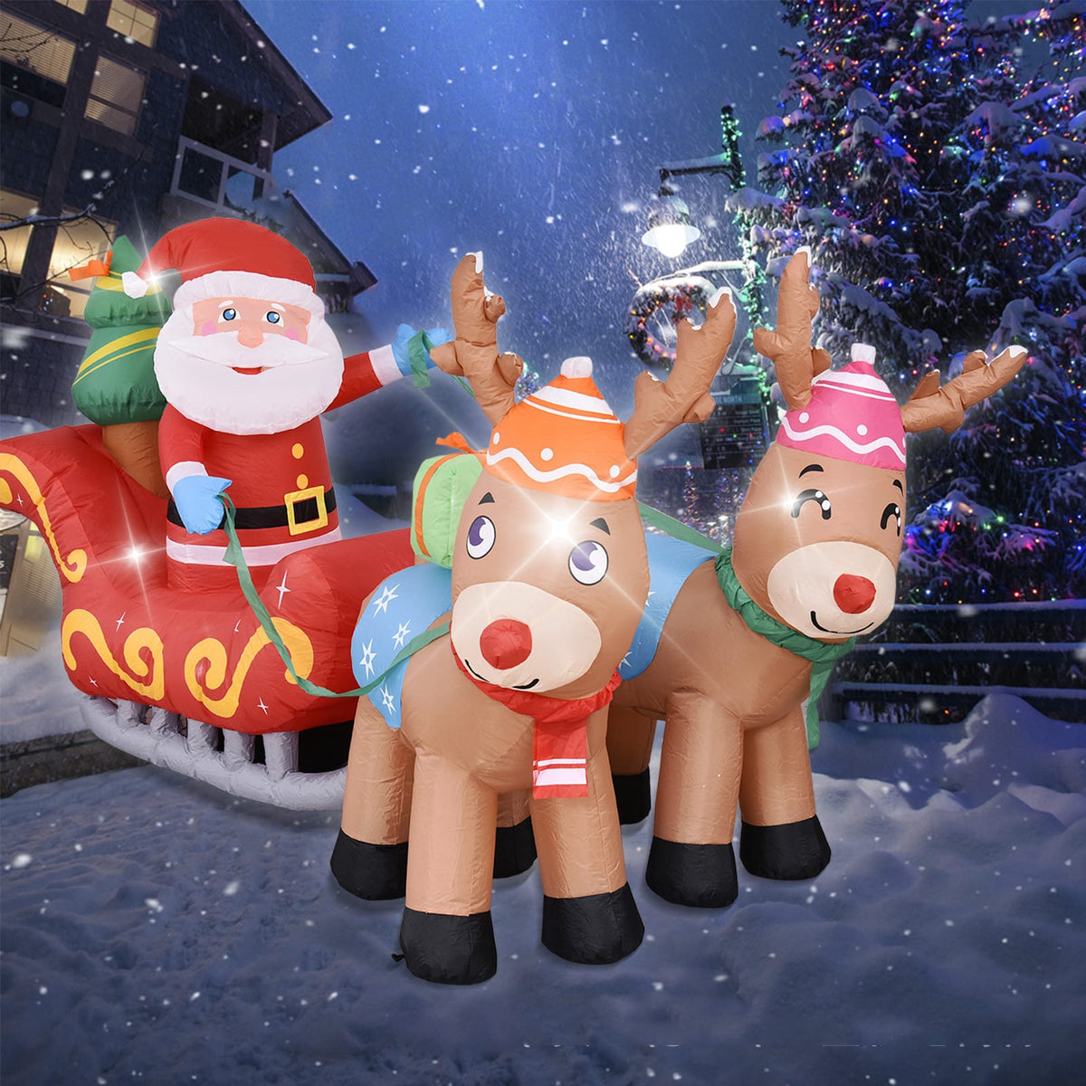 Santa in Sleigh with Two Reindeer Christmas Inflatable