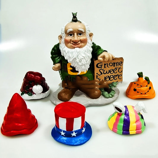 Holiday Garden Gnome with Changeable Caps