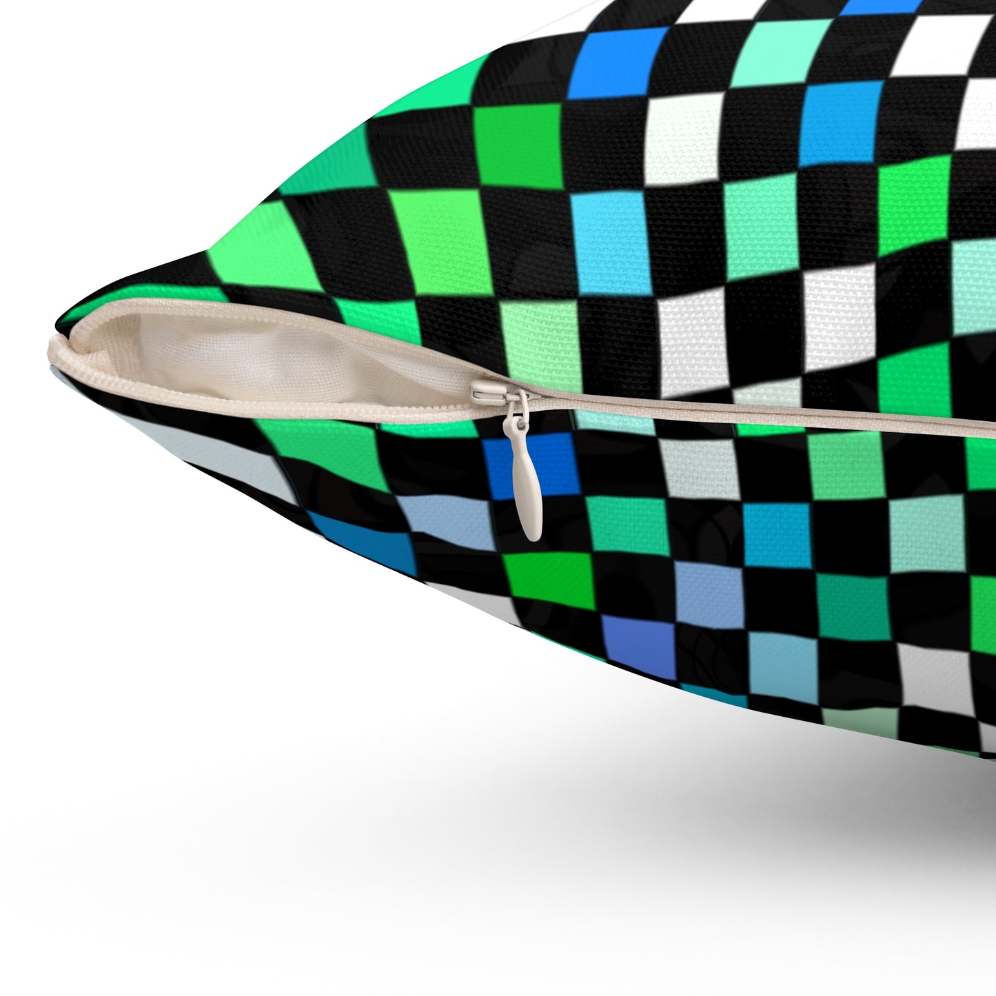 Warped Green Checkered Throw Pillow