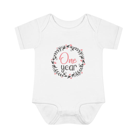 Pink Milestone Wreath Onesie-One Year