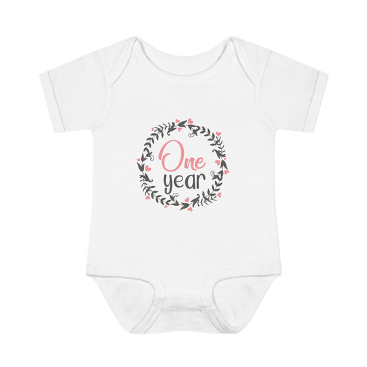Pink Milestone Wreath Onesie-One Year