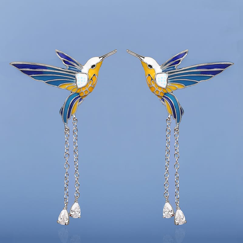Crystal Drop Hummingbird Earrings