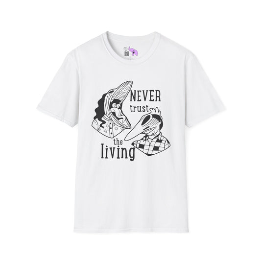 Beetlejuice Never Trust The Living Barbara & Adam Adult T-shirt