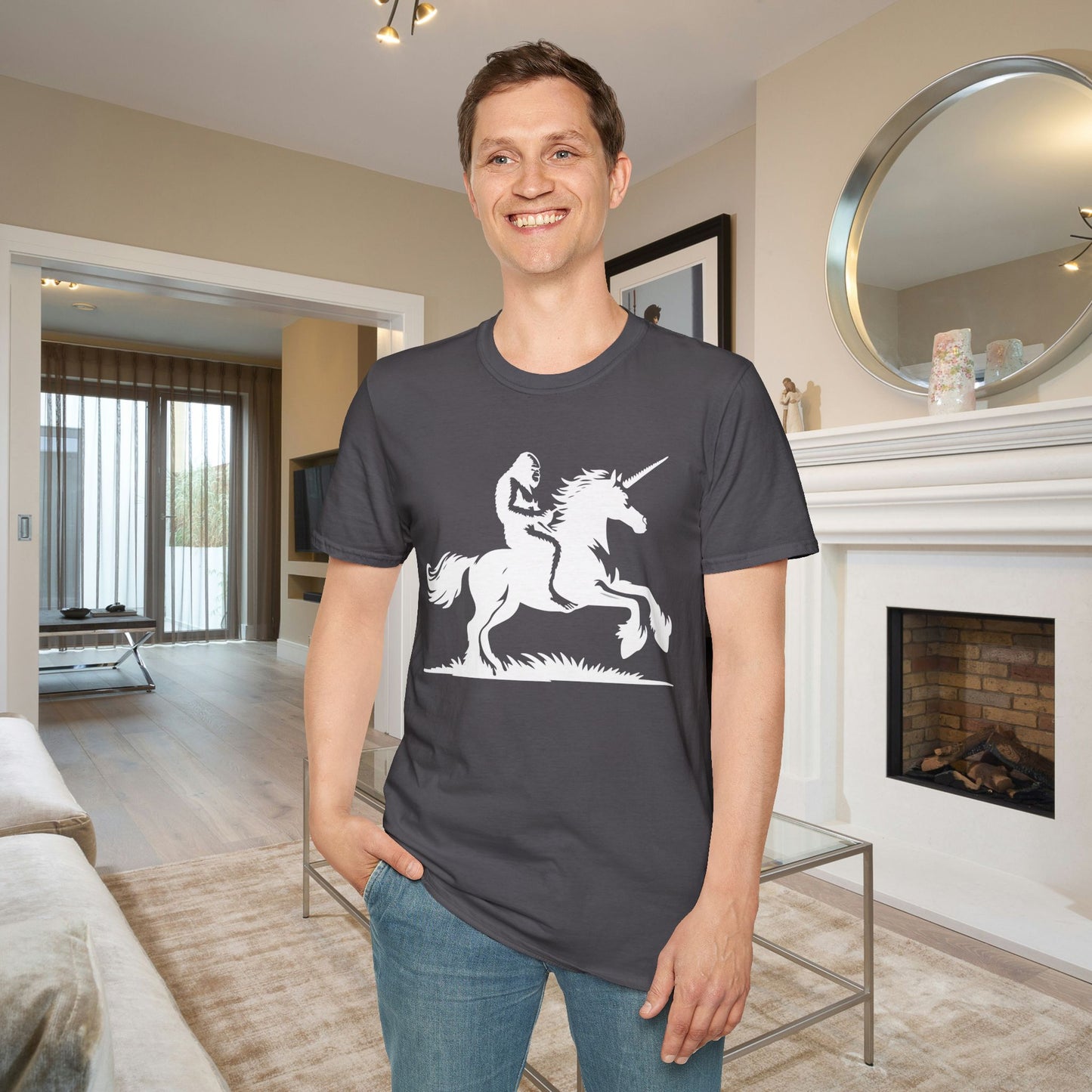 Bigfoot Rides A Unicorn Adult T-shirt