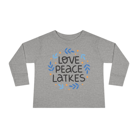 Hanukkah Love Peace Latkes Toddler Long Sleeve Tee