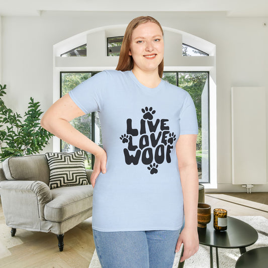Live Love Woof Adult Tshirt