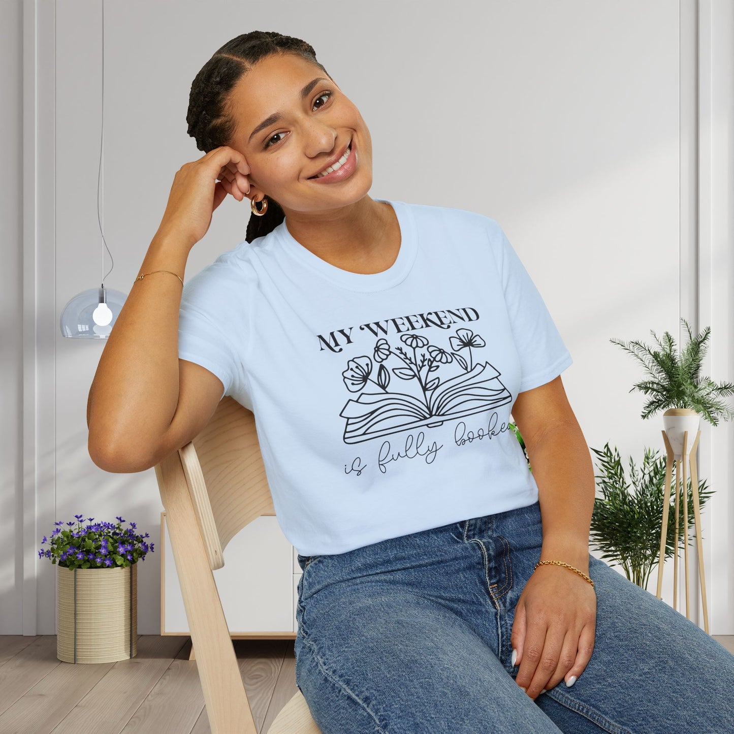 My Weekend Is Fully Booked (Flowers, Open Book) Adult T-shirt