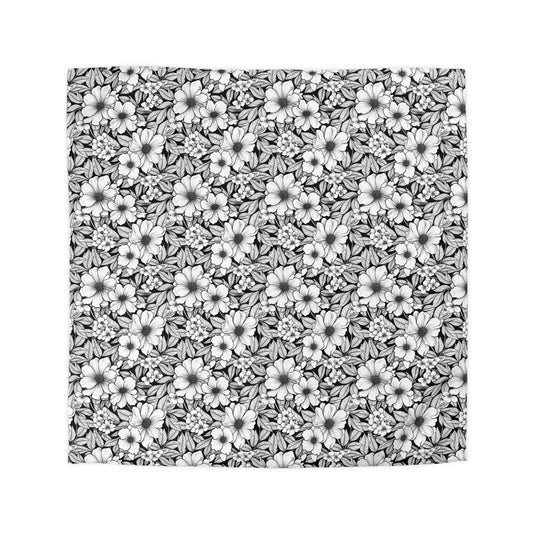 Black & White Forget-Me-Nots Microfiber Duvet Cover