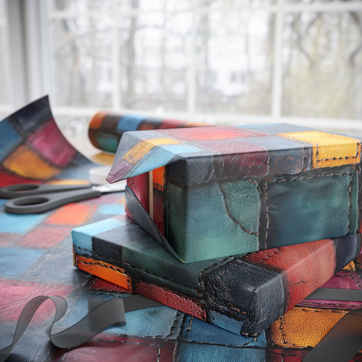 Colorful Leather Patchwork Wrapping Paper