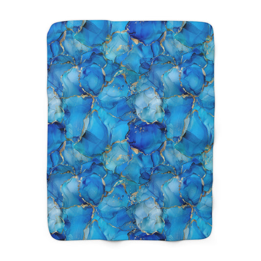 Turquoise Marble Print Sherpa Fleece Blanket