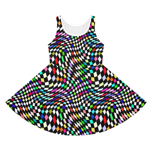 Warped Colorful Checkered Girls Sundress