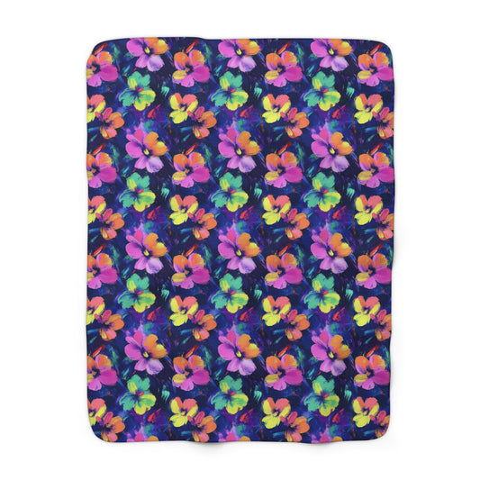 Watercolor Flowers Sherpa Fleece Blanket