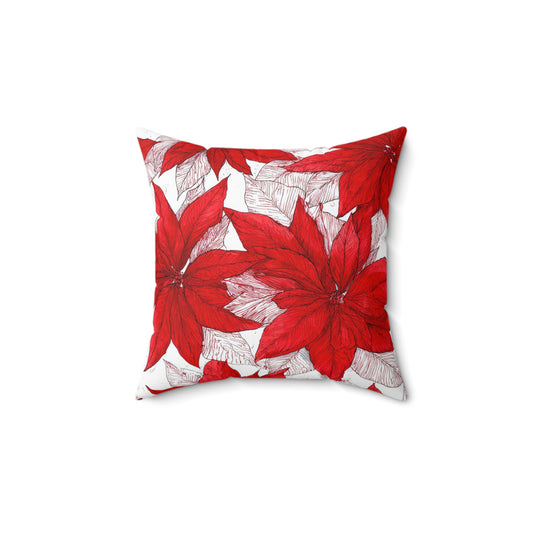 Crimson Poinsettia Sketch Throw Pillow